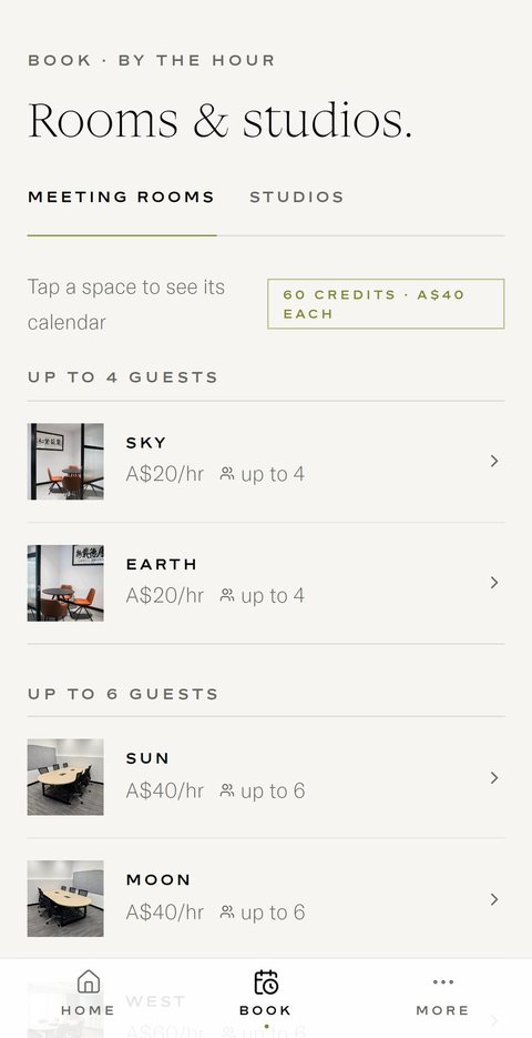Hexa Space app: rooms and studios by the hour
