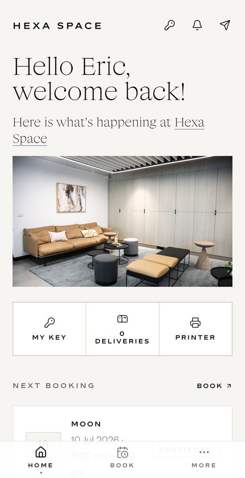 Hexa Space app: home screen