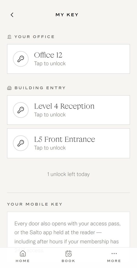 Hexa Space app: mobile key